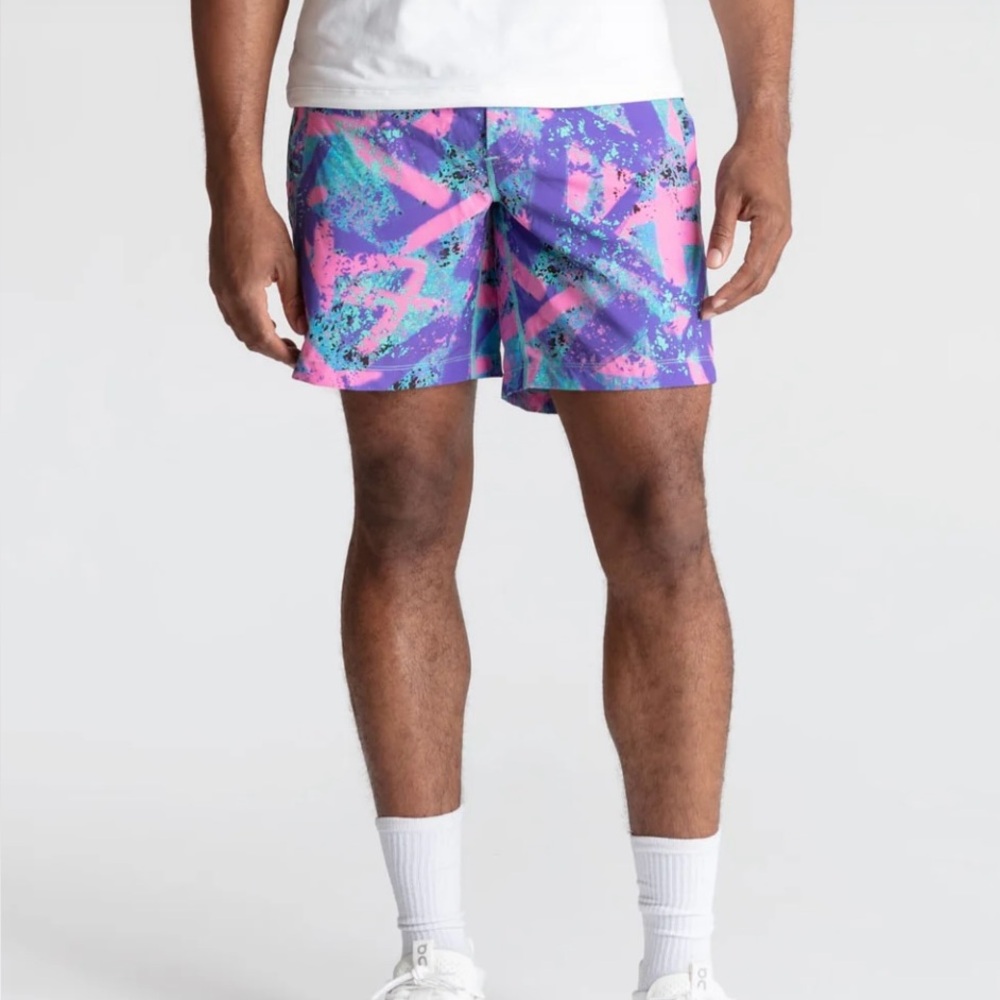 Birddogs Purple & Pink Splatter Gym Shorts 7”